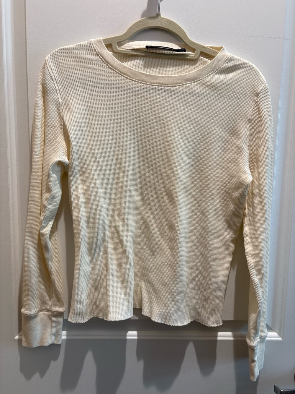 Jenni Kayne Cream Waffle-Knit Long Sleeve Top